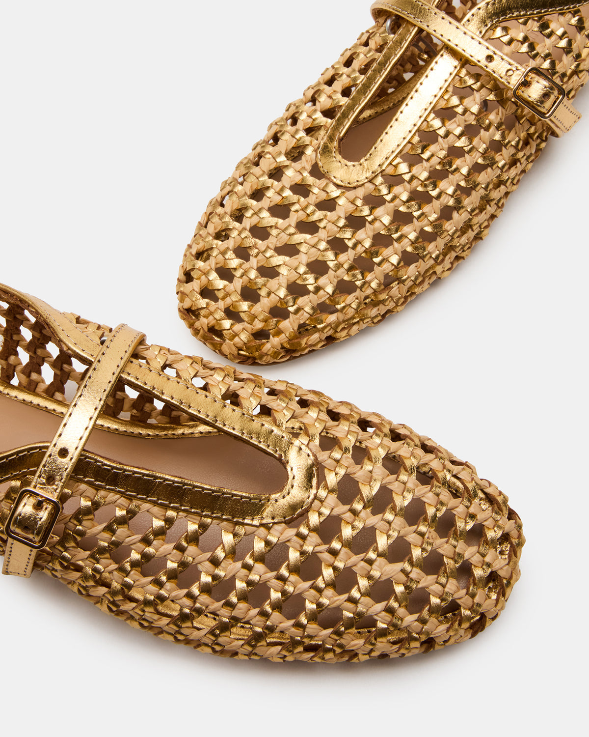 BELLISSIMA Gold Multi Mary Jane Woven Buckle Women's Flats