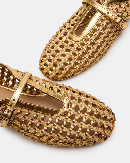 BELLISSIMA Gold Multi Mary Jane Woven Buckle Women's Flats