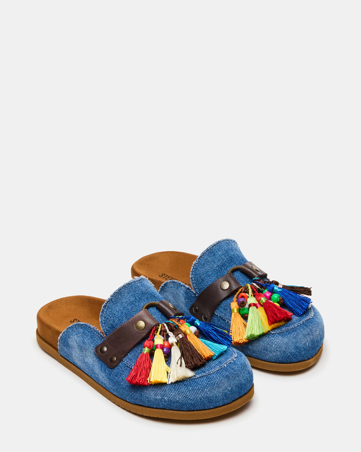 BERNIE Denim Mule Slip-On Footbed Round-Toe Women's Flat