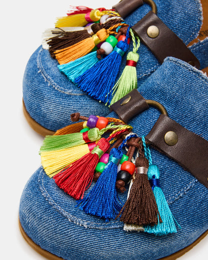 BERNIE Denim Mule Slip-On Footbed Round-Toe Women's Flat