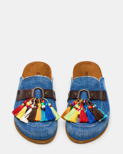 BERNIE Denim Mule Slip-On Footbed Round-Toe Women's Flat