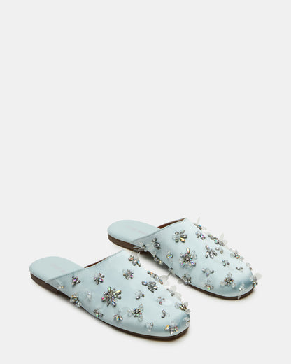 PEARSON Blue Satin Rhinstones Rounded-Toe Slip-On Women's Flat