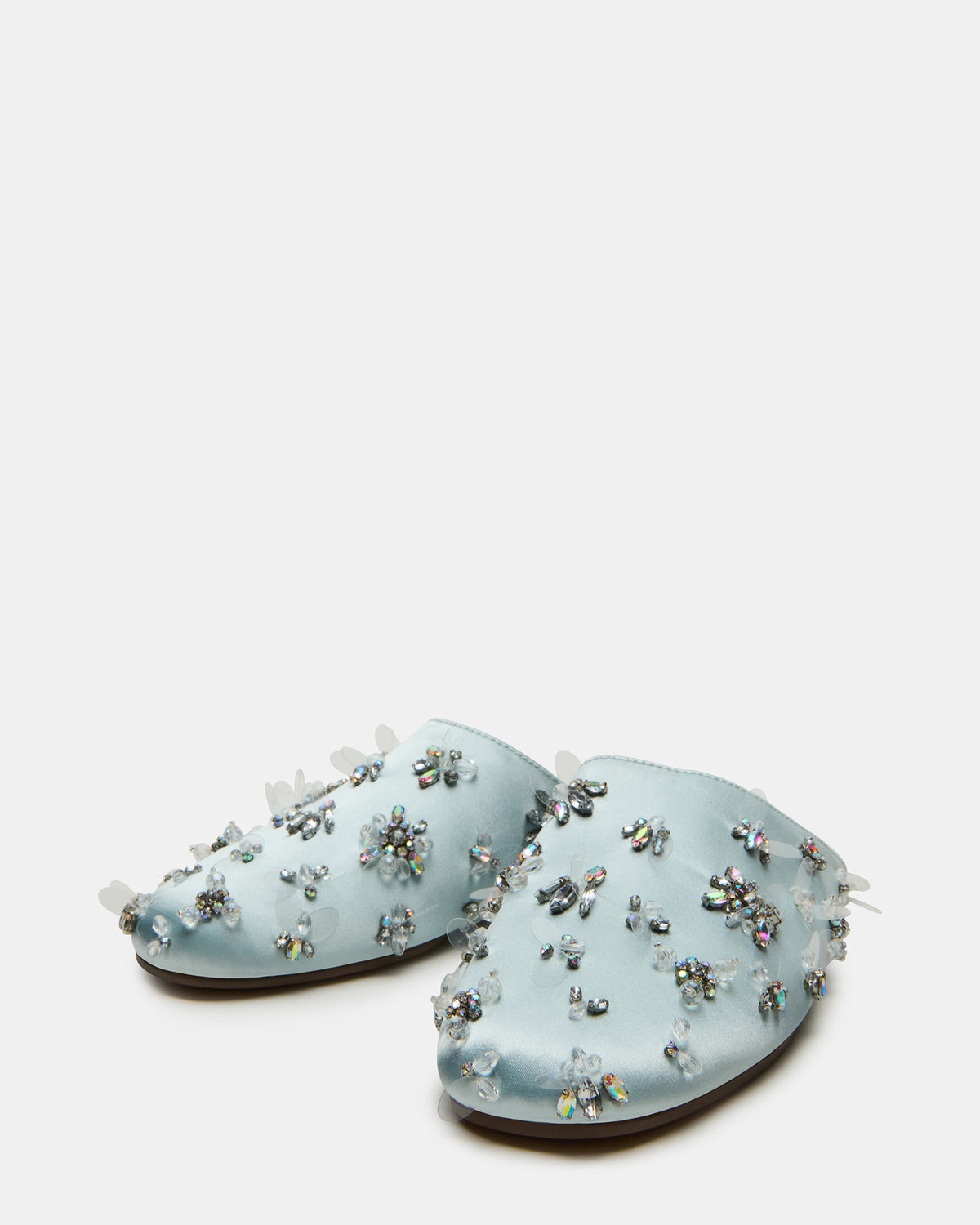 PEARSON Blue Satin Rhinstones Rounded-Toe Slip-On Women's Flat