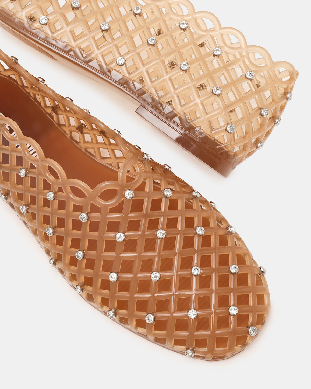 GROVE Tan Rhinestones Square-Toe Jelly Women's Flat