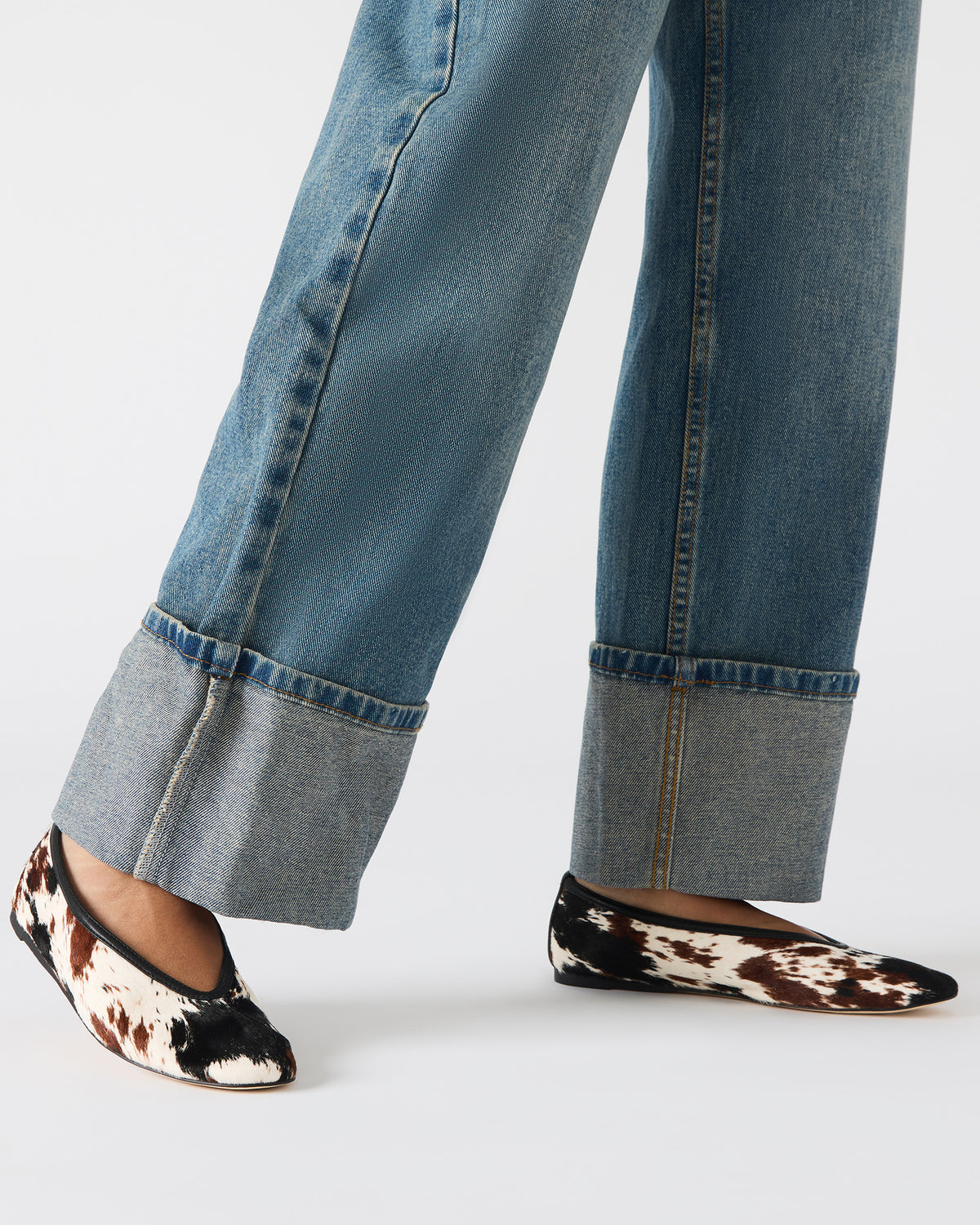 LENI Brown Cow Print Square-Toe Ballet Women's Flat
