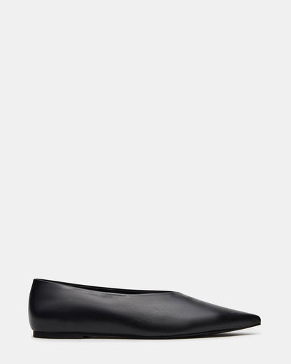 FLOYD Black Leather Pointed-Toe Ballet Women's Flat