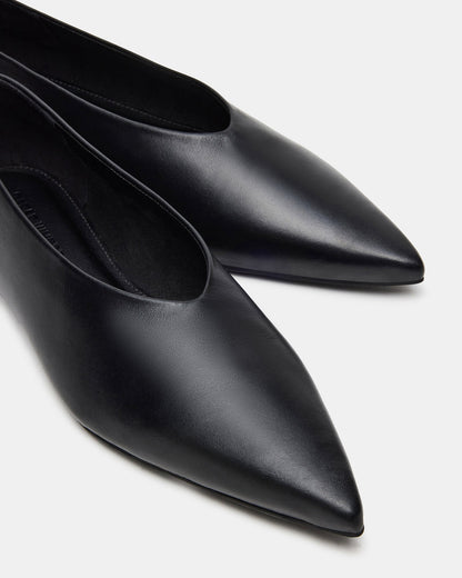 FLOYD Black Leather Pointed-Toe Ballet Women's Flat