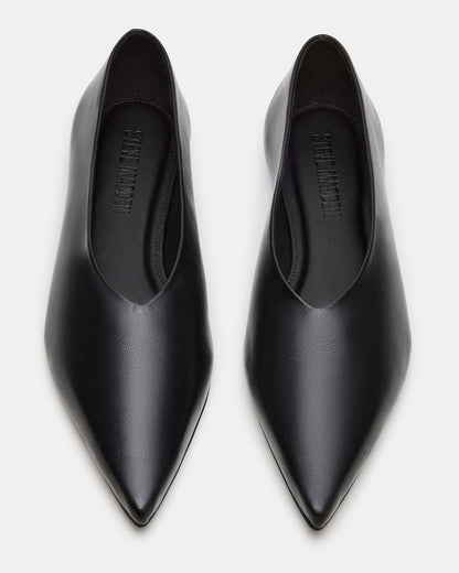 FLOYD Black Leather Pointed-Toe Ballet Women's Flat