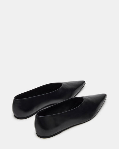 FLOYD Black Leather Pointed-Toe Ballet Women's Flat