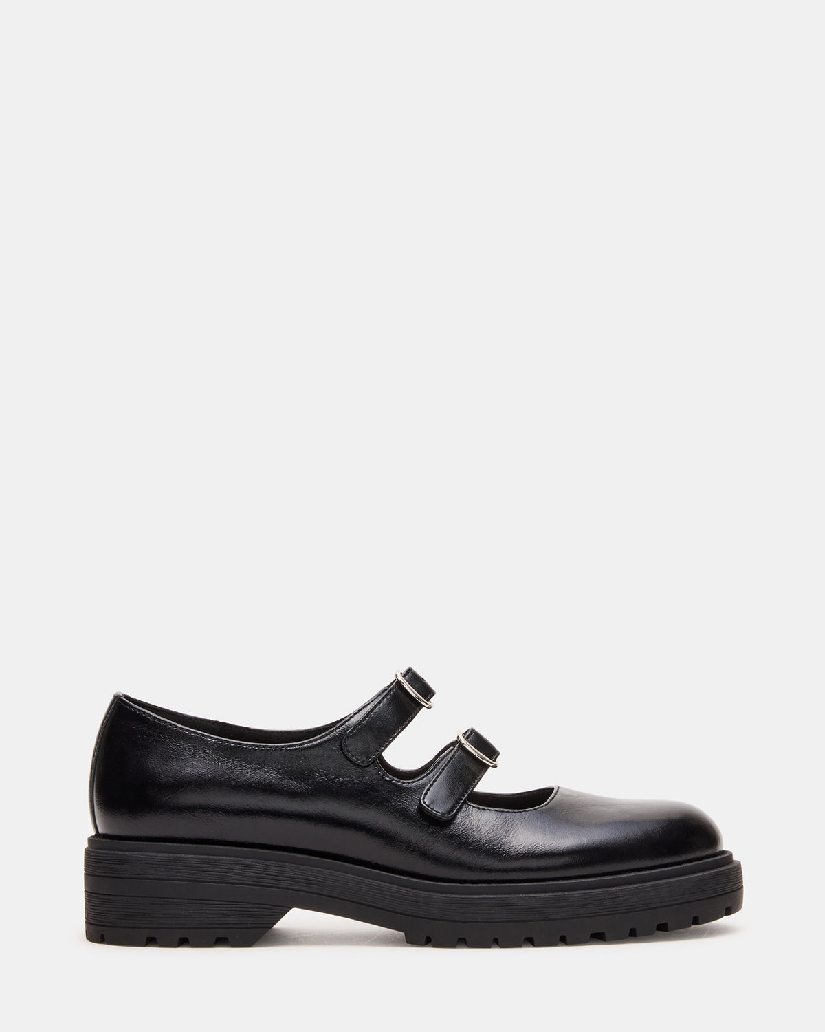 ALBA Black Leather Platform Lug Mary Jane Women's Loafer