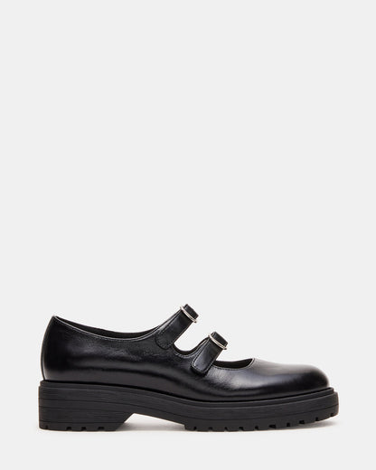 ALBA Black Leather Platform Lug Mary Jane Women's Loafer