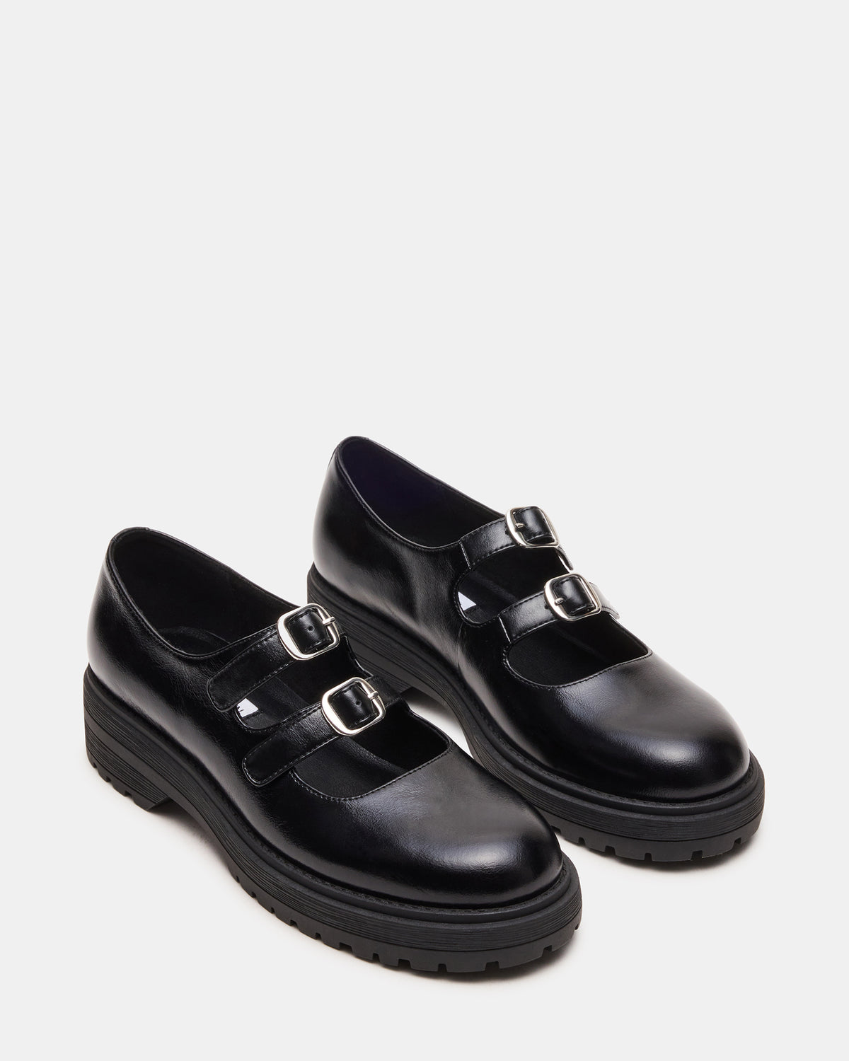 ALBA Black Leather Platform Lug Mary Jane Women's Loafer