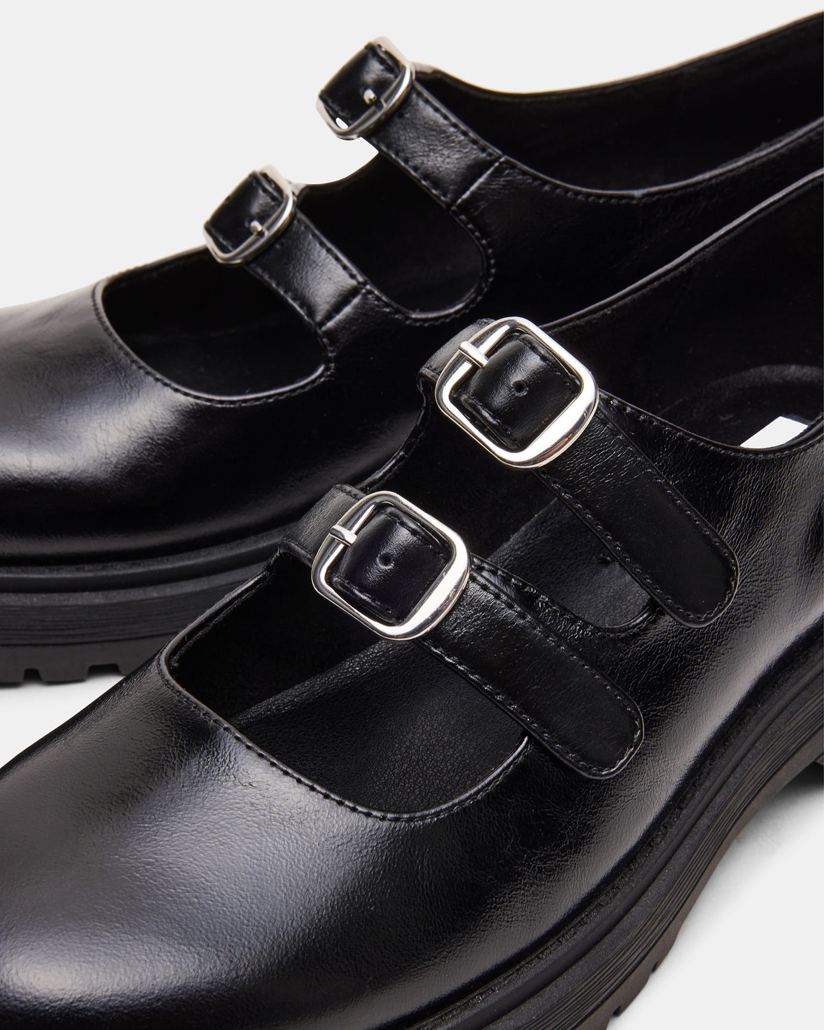 ALBA Black Leather Platform Lug Mary Jane Women's Loafer