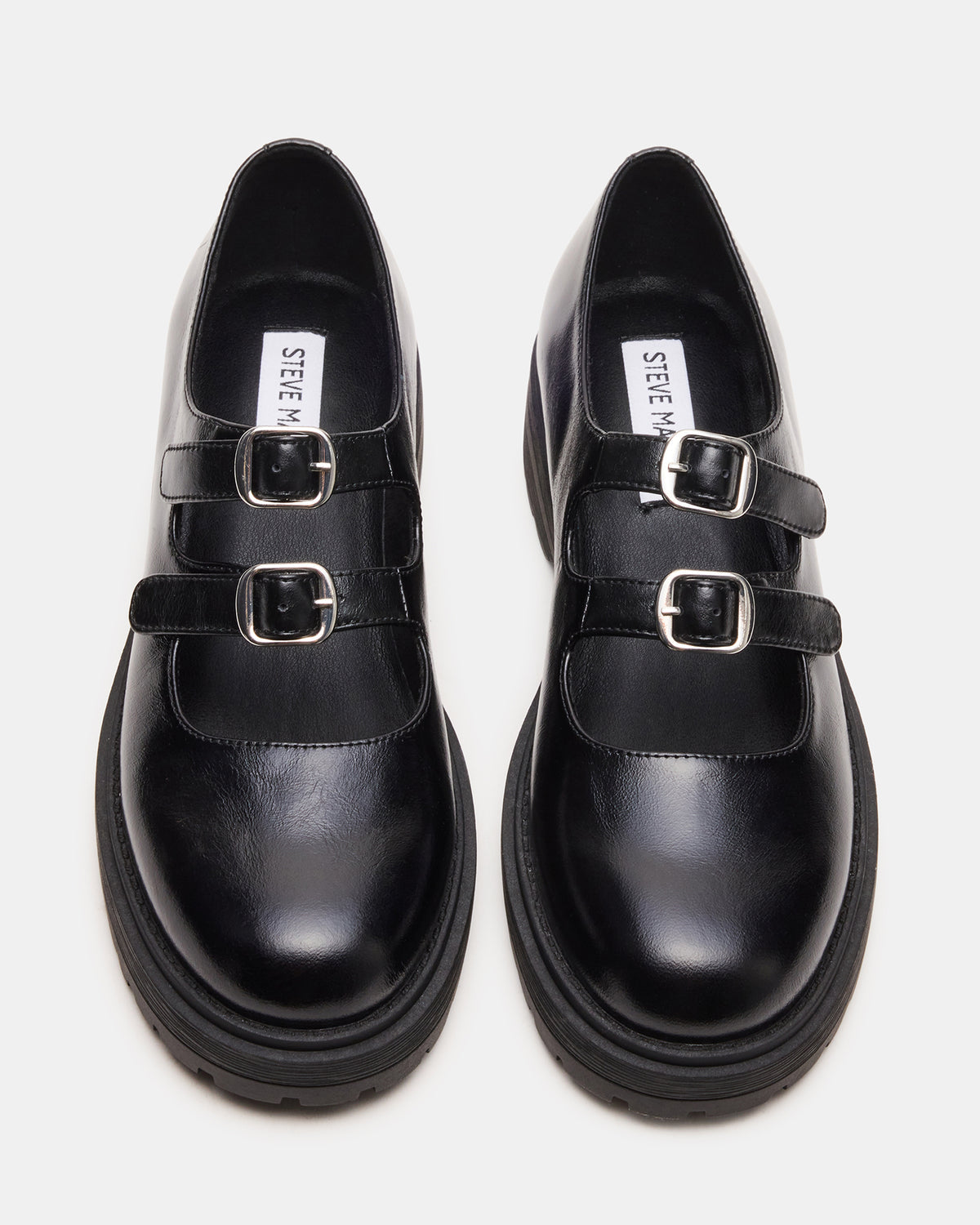 ALBA Black Leather Platform Lug Mary Jane Women's Loafer