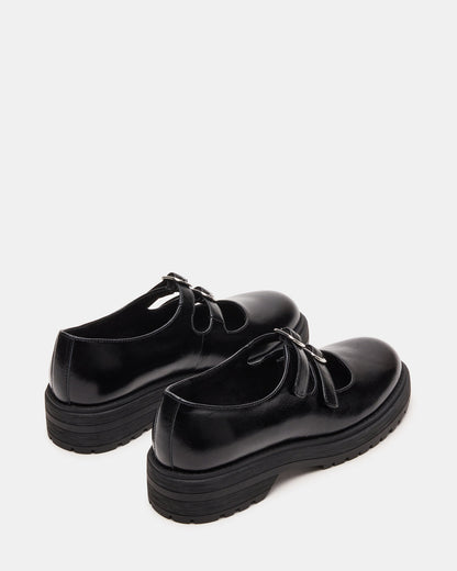 ALBA Black Leather Platform Lug Mary Jane Women's Loafer
