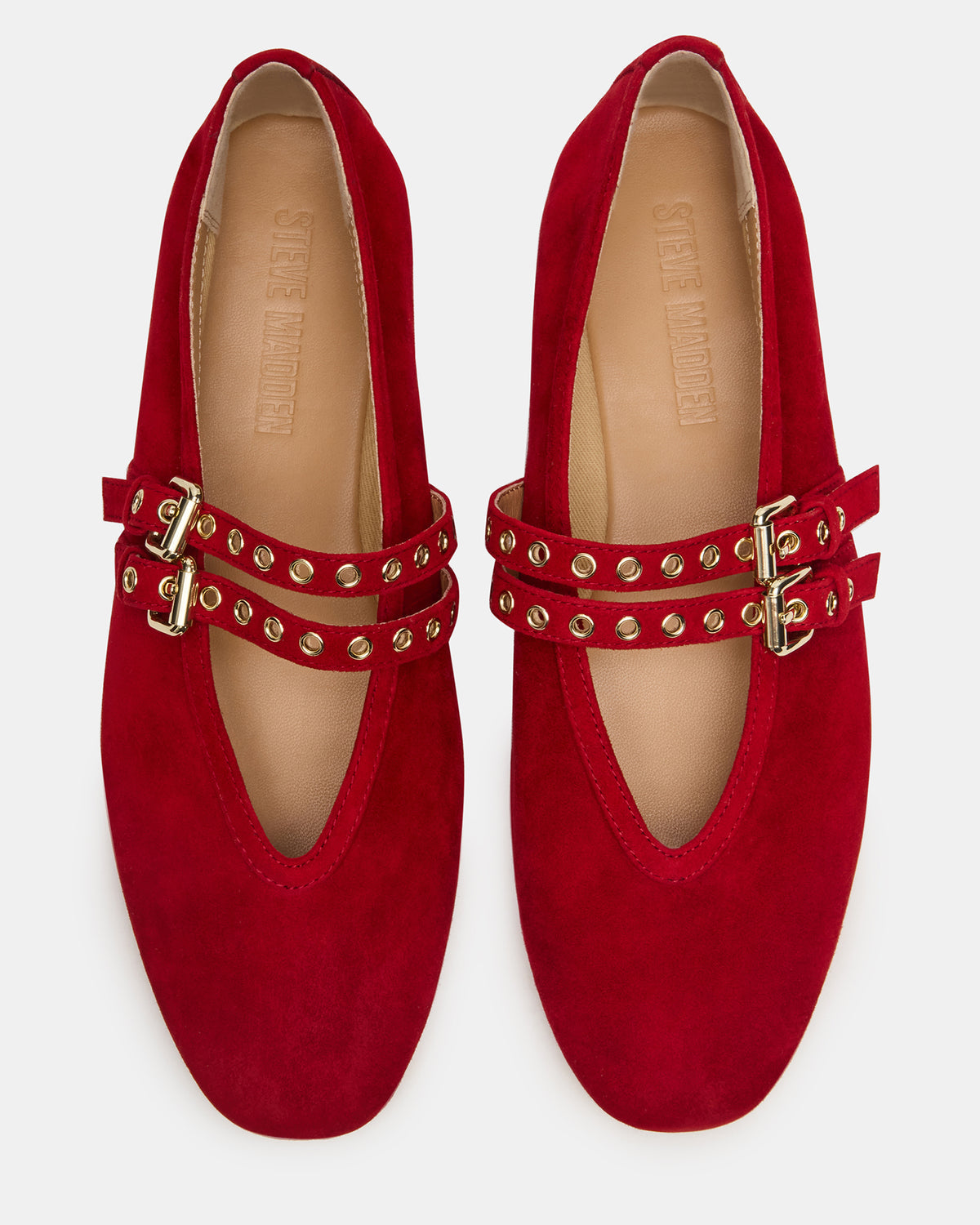 LYDIA Red Suede Square-Toe Mary Jane Ballet Women's Flat