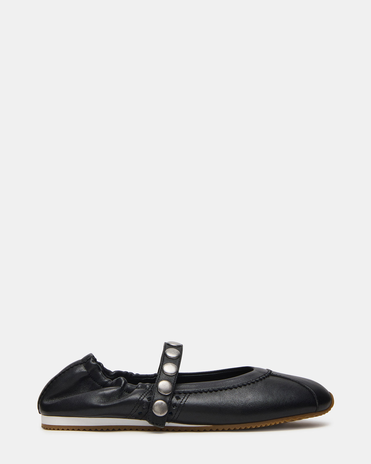 ANAYA Black Leather Studs Mary Jane Ballet Women's Flat