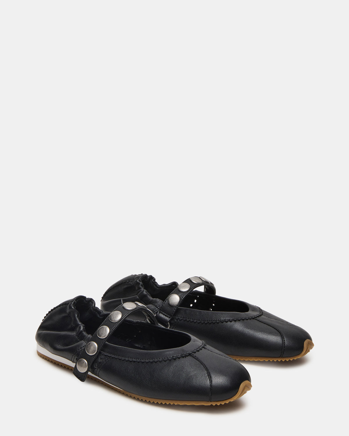 ANAYA Black Leather Studs Mary Jane Ballet Women's Flat