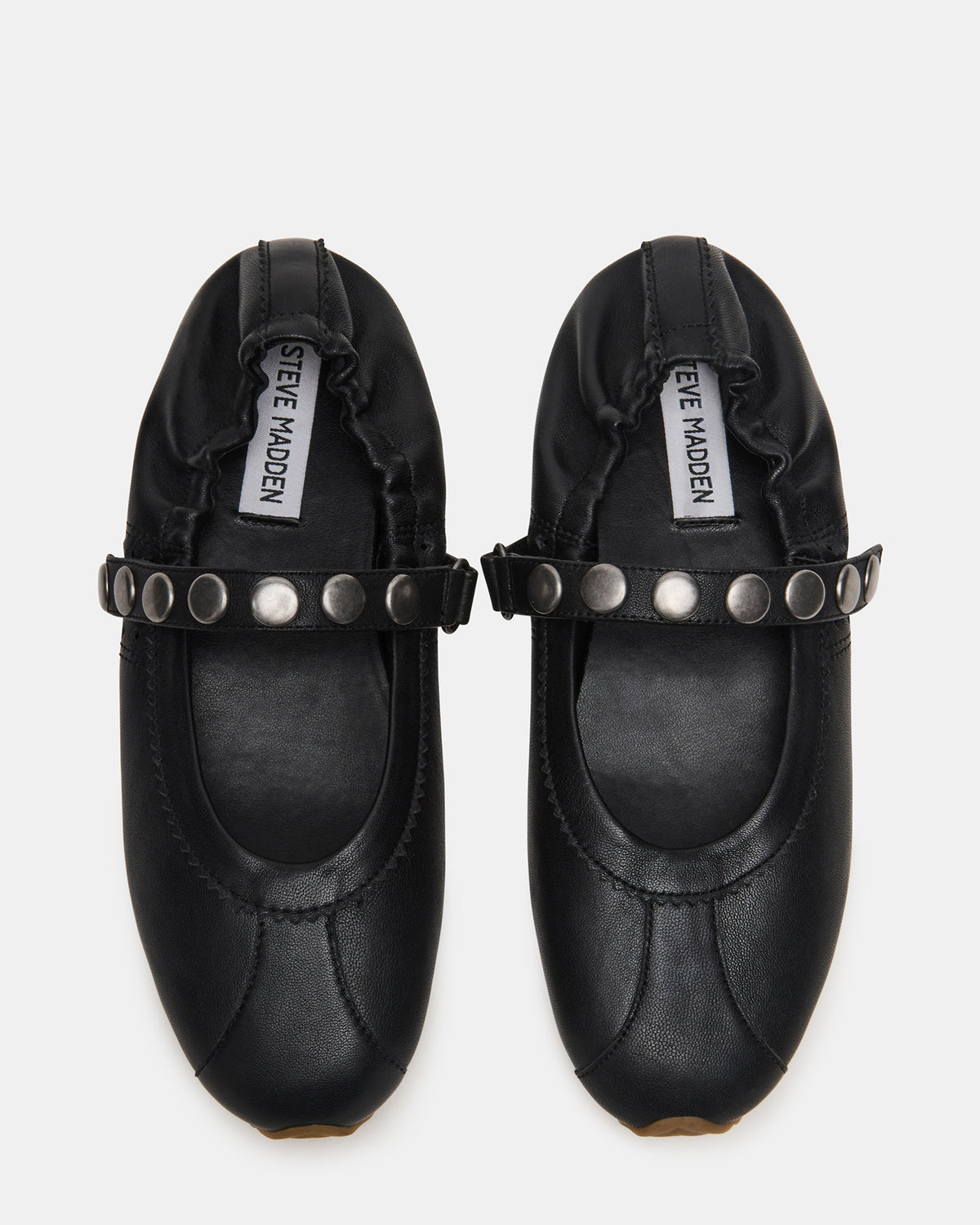 ANAYA Black Leather Studs Mary Jane Ballet Women's Flat