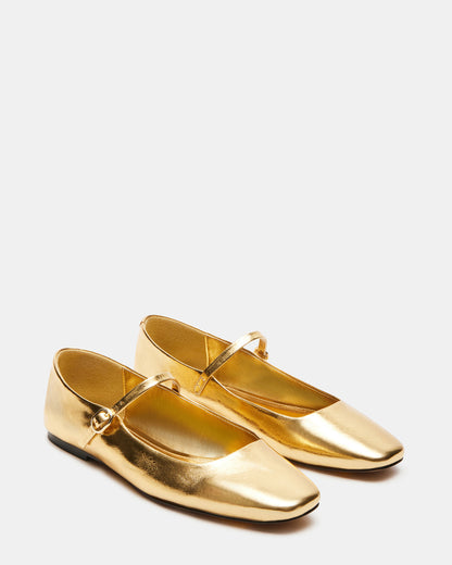 MAPLE Gold Leather Women's Mary Jane Ballet Flat