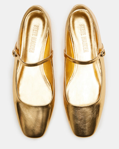 MAPLE Gold Leather Women's Mary Jane Ballet Flat