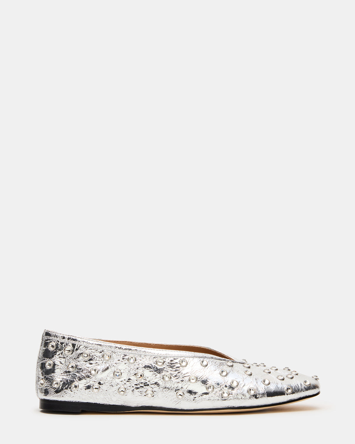 LENI Silver Rhinestones Square-Toe Ballet Women's Flat