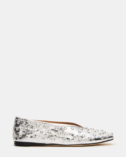 LENI Silver Rhinestones Square-Toe Ballet Women's Flat