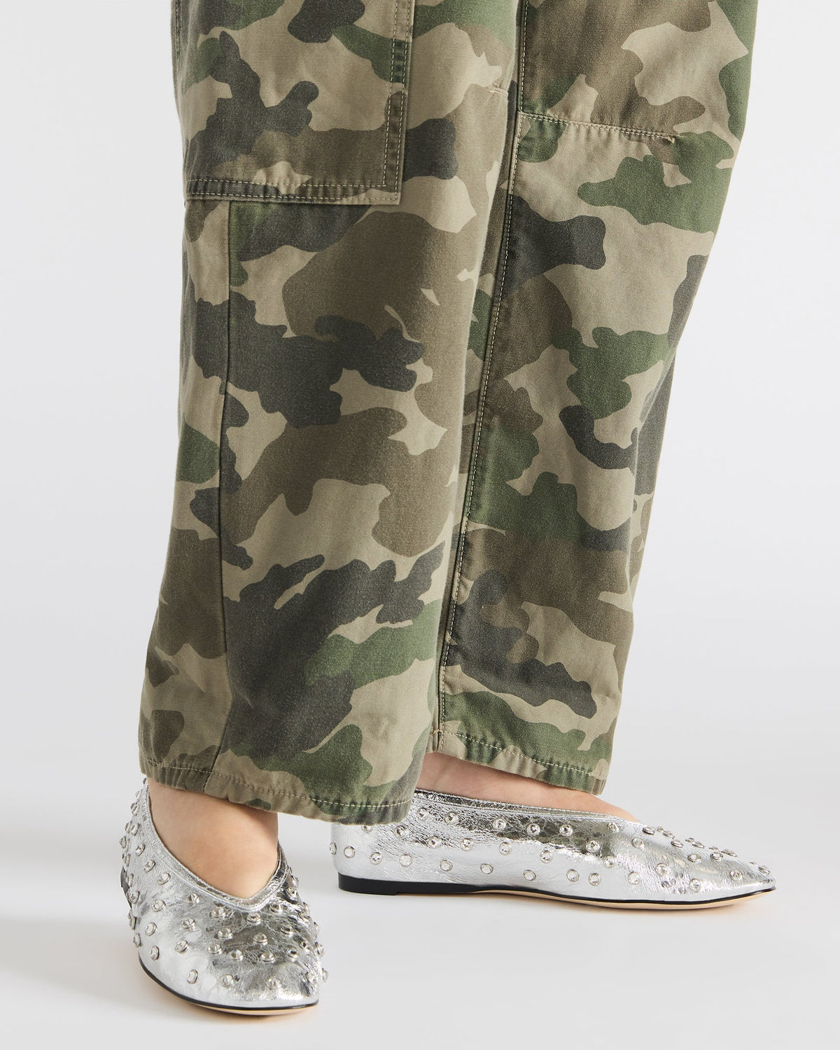 LENI Silver Rhinestones Square-Toe Ballet Women's Flat