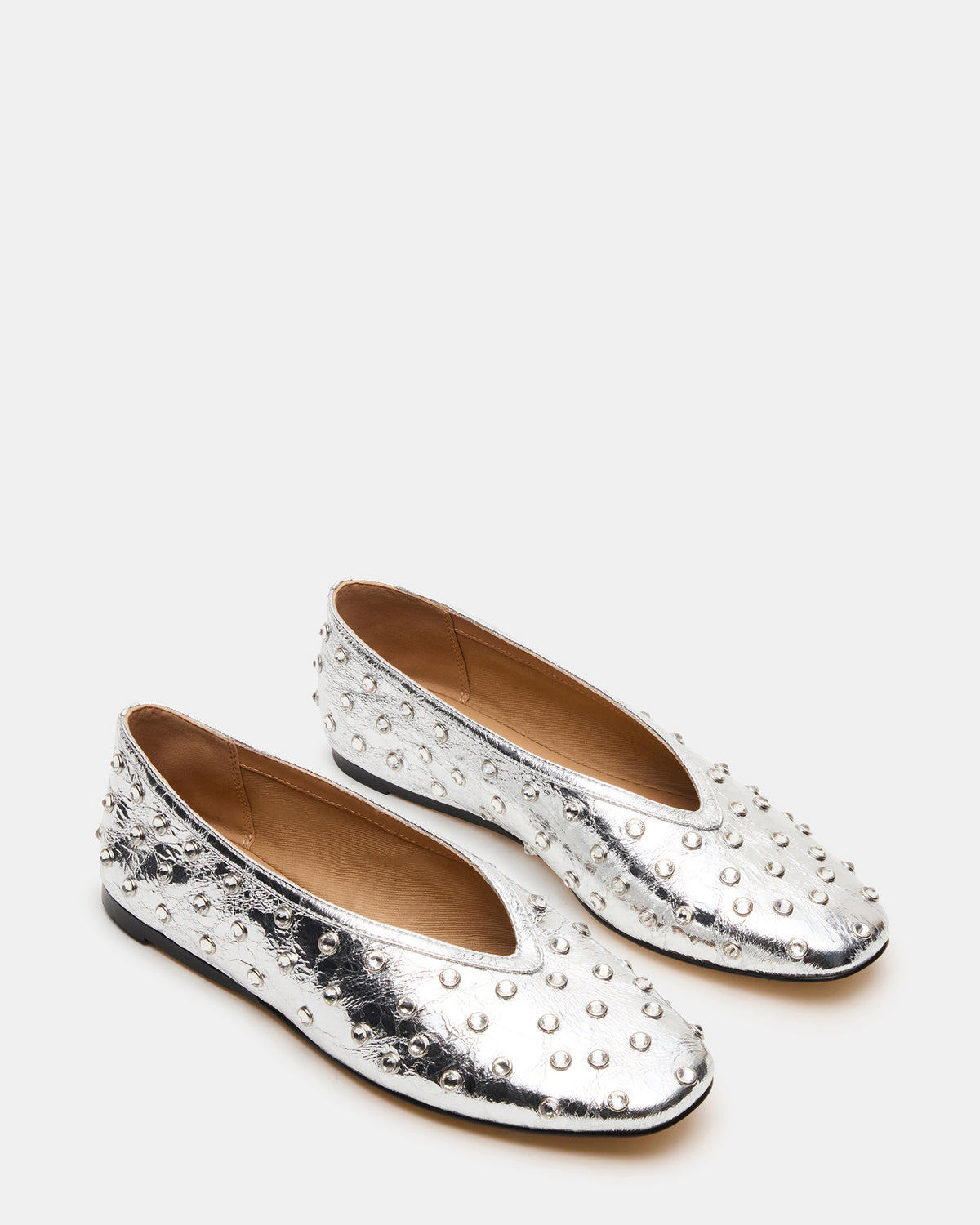 LENI Silver Rhinestones Square-Toe Ballet Women's Flat