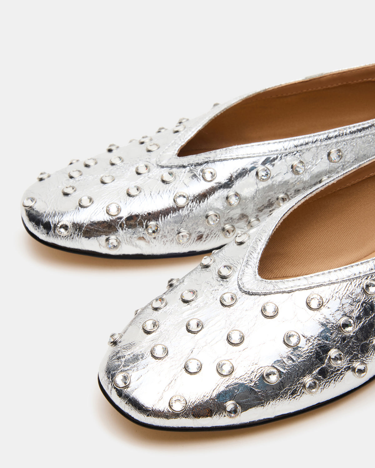 LENI Silver Rhinestones Square-Toe Ballet Women's Flat