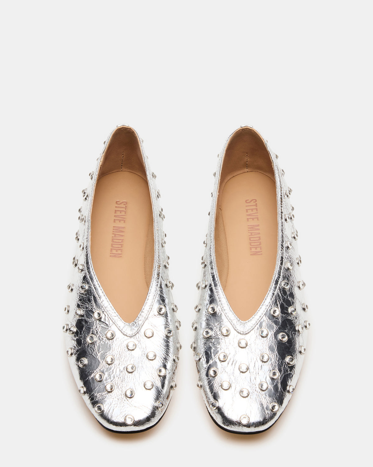 LENI Silver Rhinestones Square-Toe Ballet Women's Flat