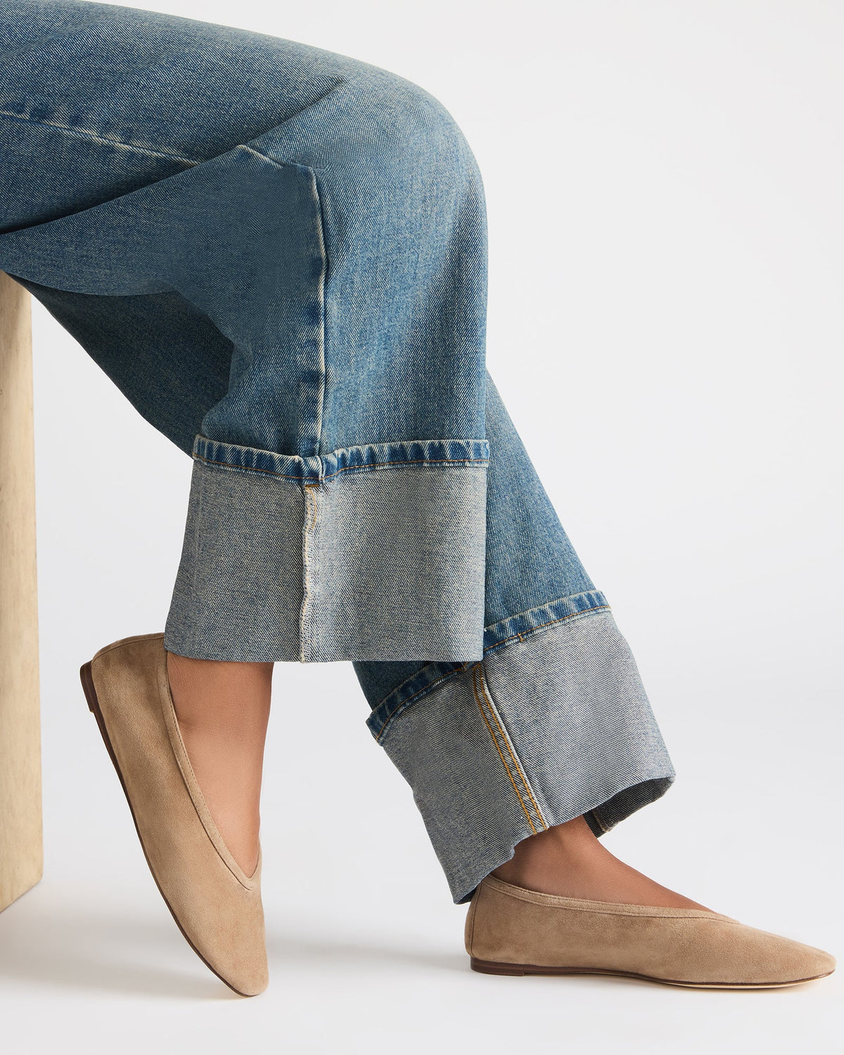 LENI Taupe Suede Square-Toe Ballet Women's Flat