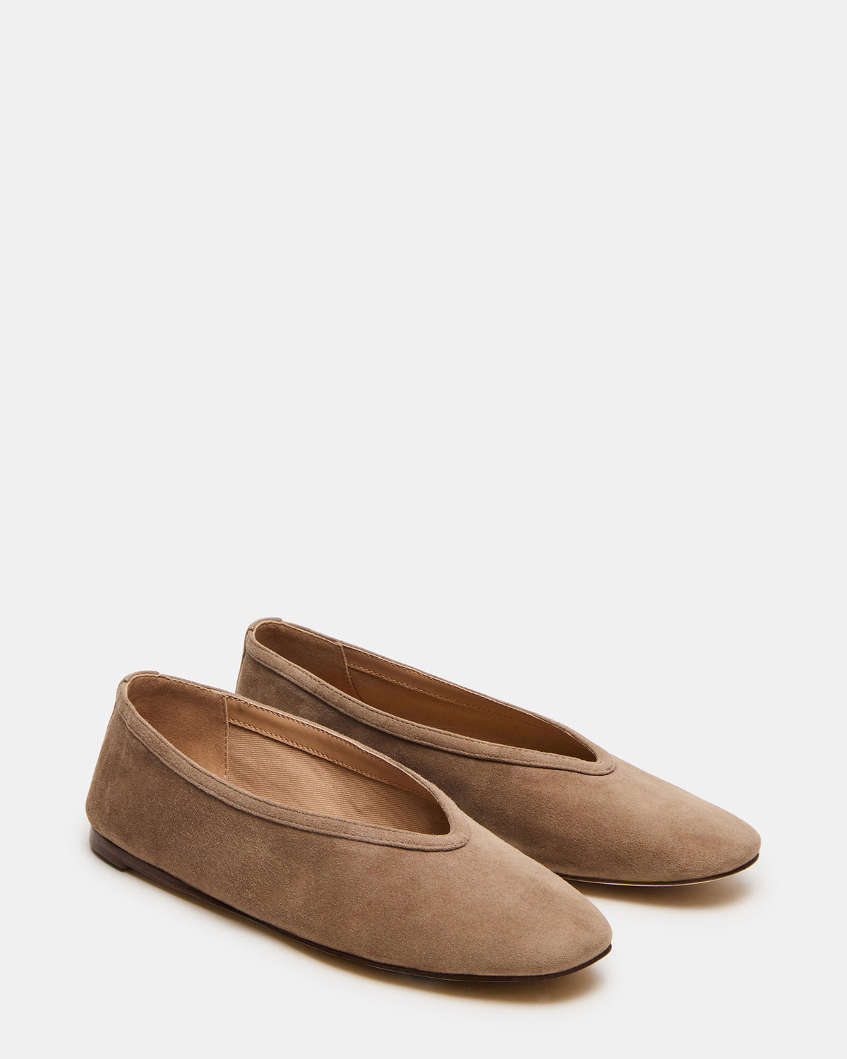 LENI Taupe Suede Square-Toe Ballet Women's Flat