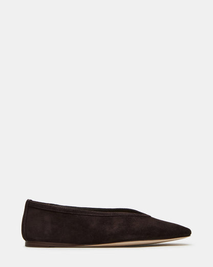 LENI Brown Suede Square-Toe Ballet Women's Flat