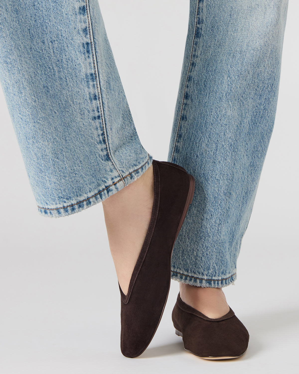 LENI Brown Suede Square-Toe Ballet Women's Flat