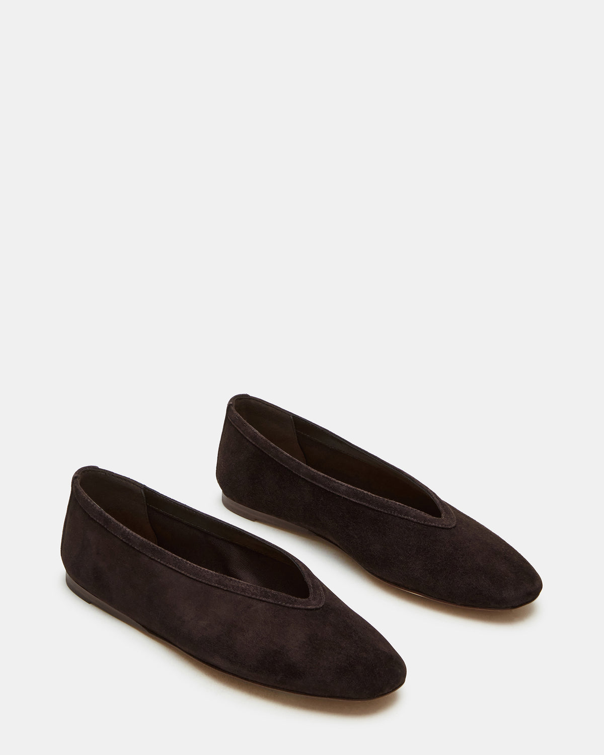 LENI Brown Suede Square-Toe Ballet Women's Flat