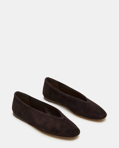 LENI Brown Suede Square-Toe Ballet Women's Flat