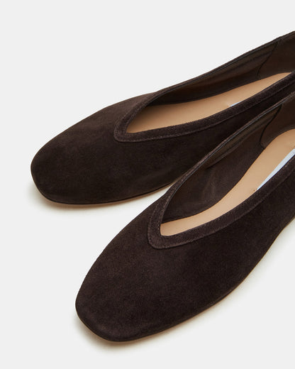 LENI Brown Suede Square-Toe Ballet Women's Flat