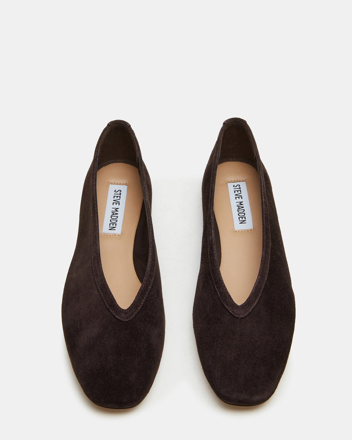 LENI Brown Suede Square-Toe Ballet Women's Flat