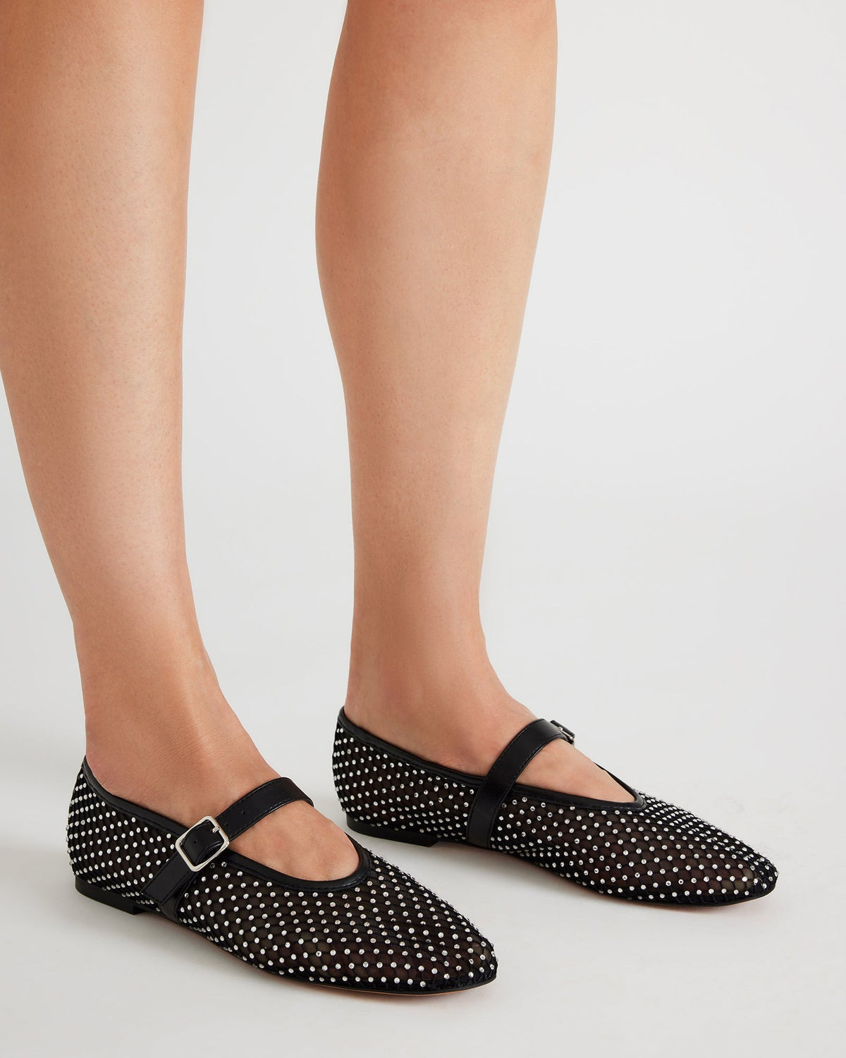 DREAMING Black Mesh Rhinestone Mary Jane | Women's Flats