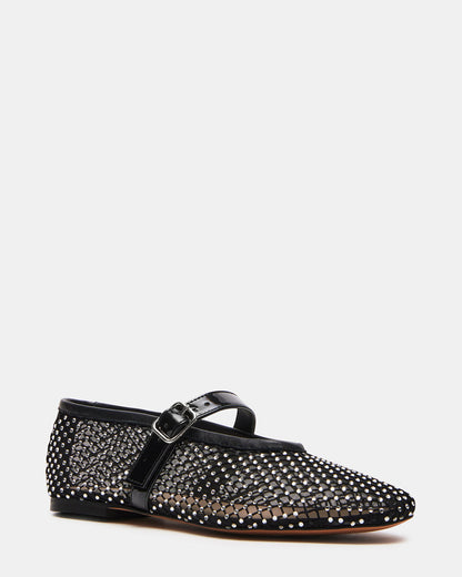 DREAMING Black Mesh Rhinestone Mary Jane | Women's Flats