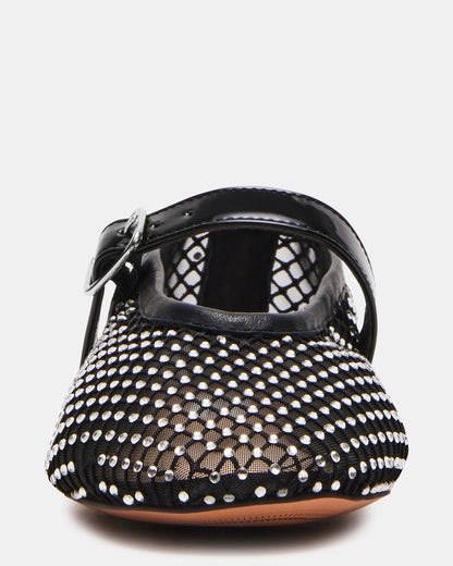 DREAMING Black Mesh Rhinestone Mary Jane | Women's Flats