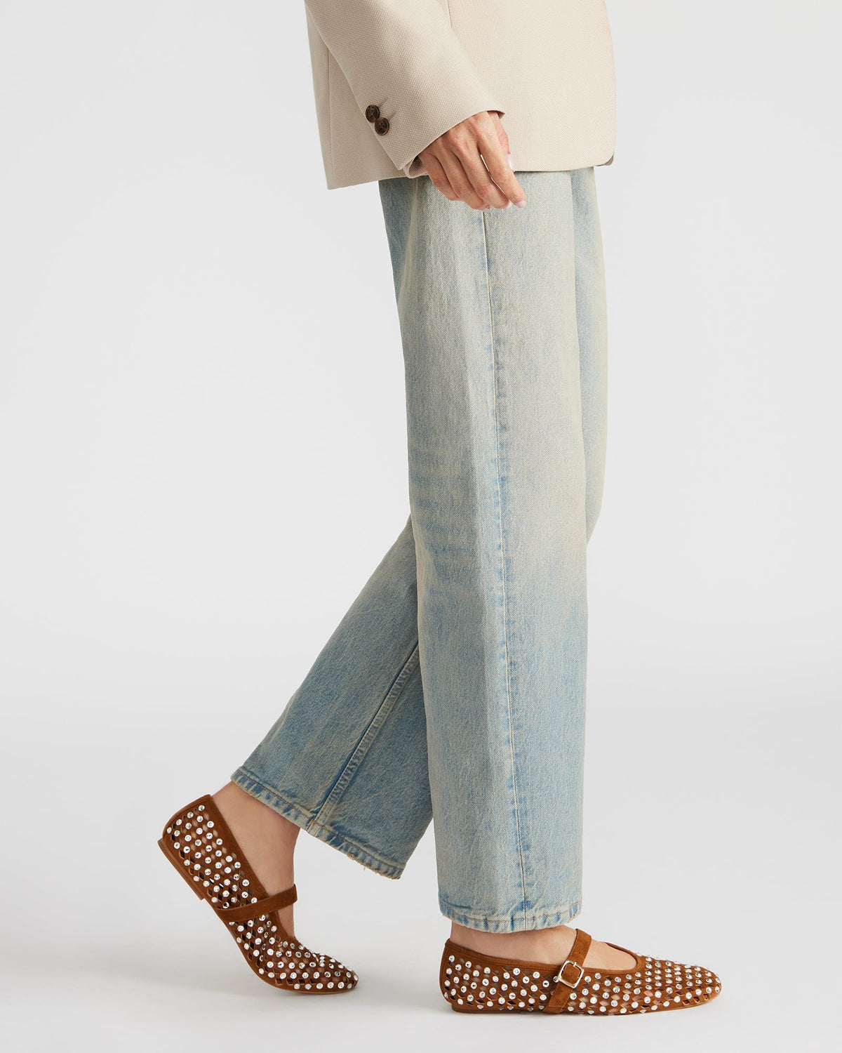 DREAMING Chestnut Suede Rhinestones Women's Mary Jane Flats