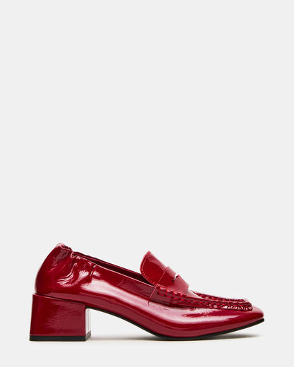 ESTEE Red Crinkle Patent Square-Toe Heeled Women's Loafer