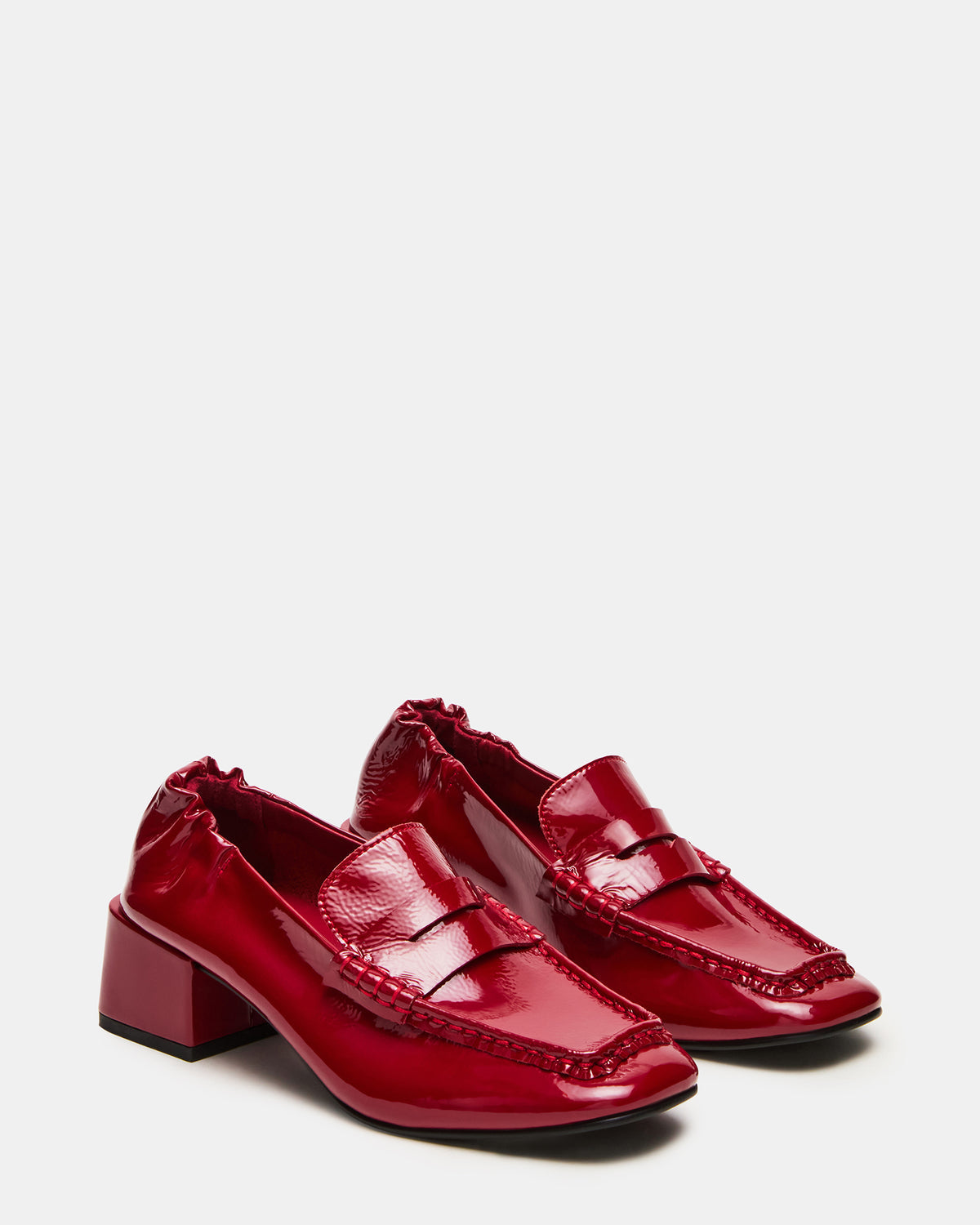 ESTEE Red Crinkle Patent Square-Toe Heeled Women's Loafer