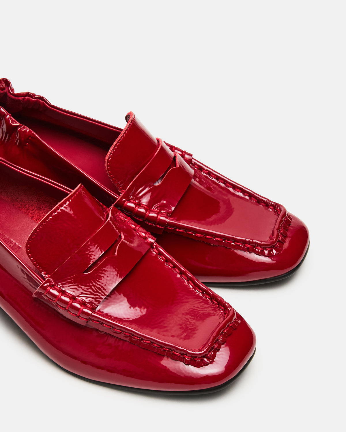 ESTEE Red Crinkle Patent Square-Toe Heeled Women's Loafer