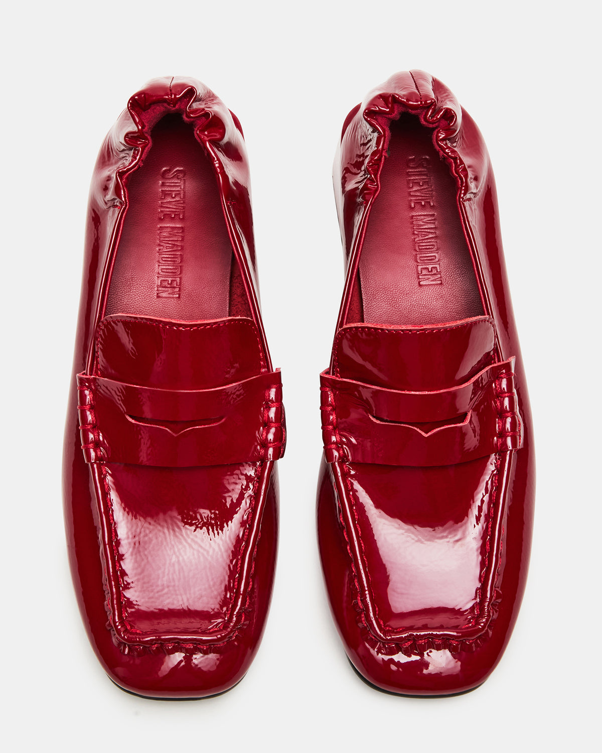 ESTEE Red Crinkle Patent Square-Toe Heeled Women's Loafer