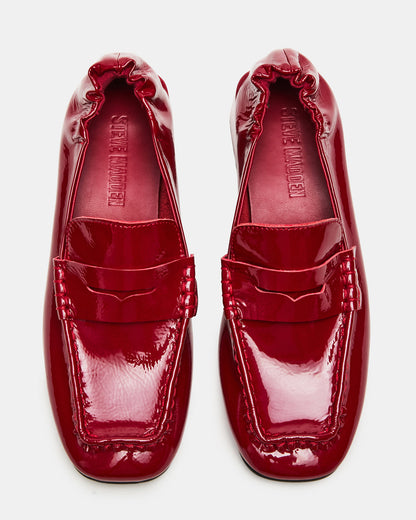 ESTEE Red Crinkle Patent Square-Toe Heeled Women's Loafer