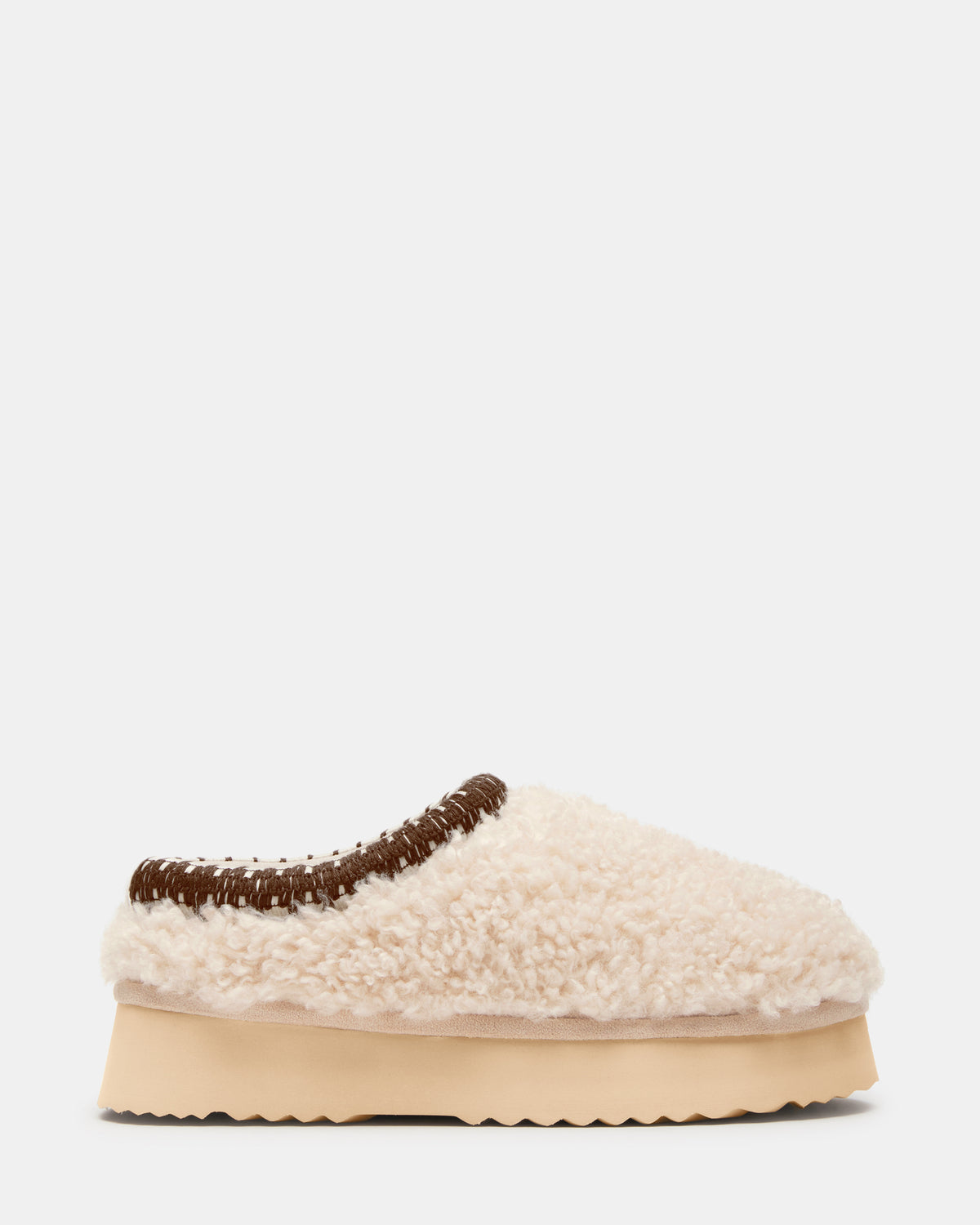 SELENA Faux Shearling Women's Natural Slip-On Mule Flat