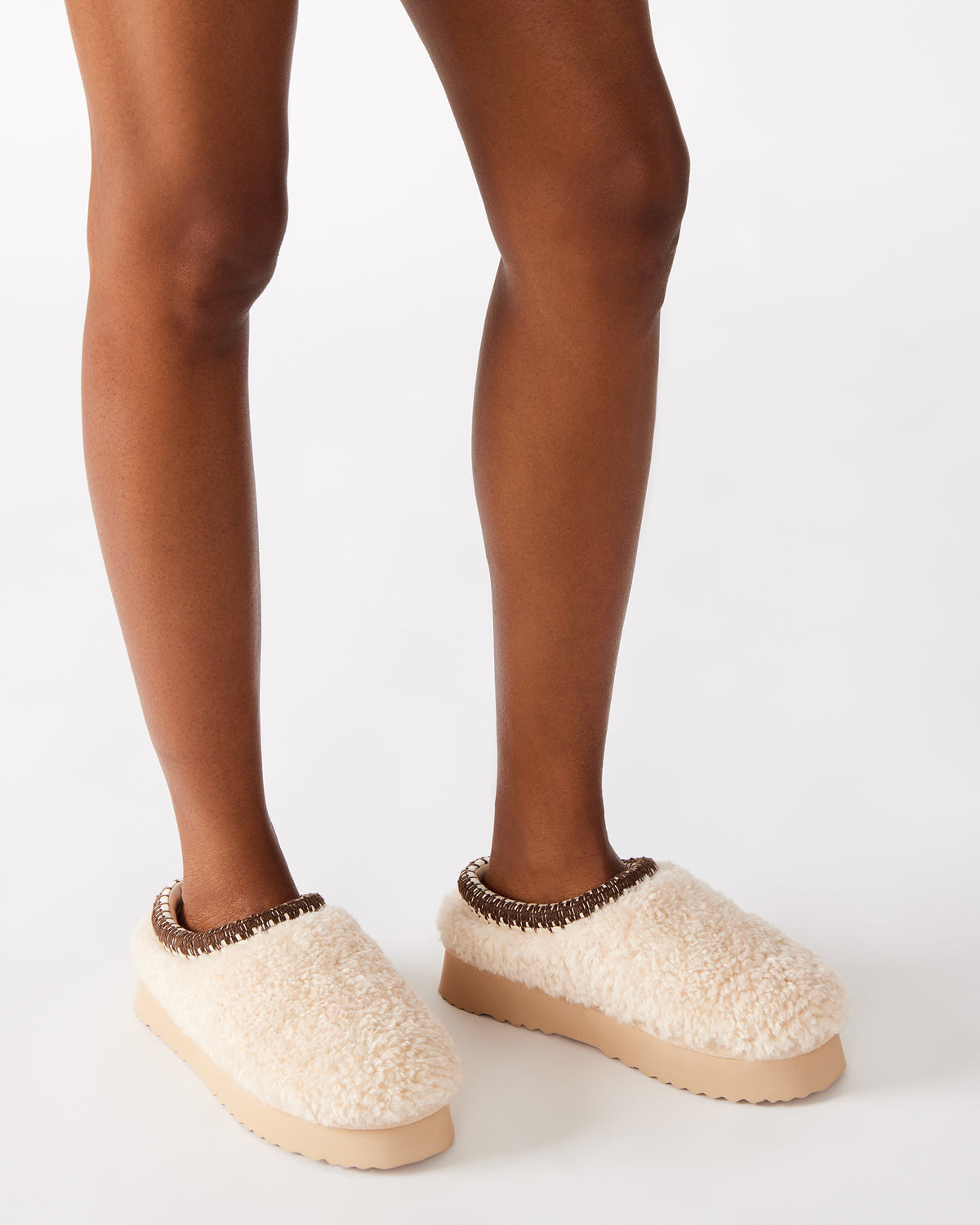 SELENA Faux Shearling Women's Natural Slip-On Mule Flat